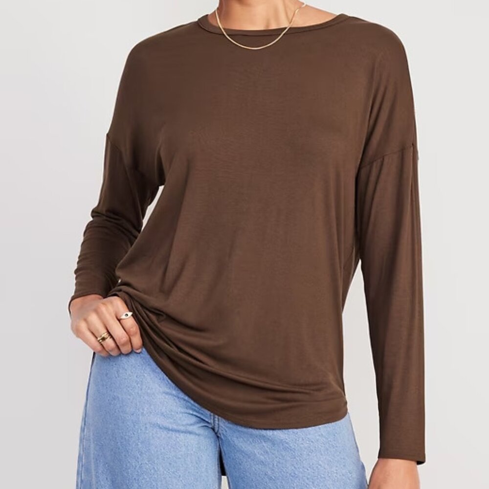 Old Navy Luxe Long-Sleeve Tunic Tee in Espresso (L)